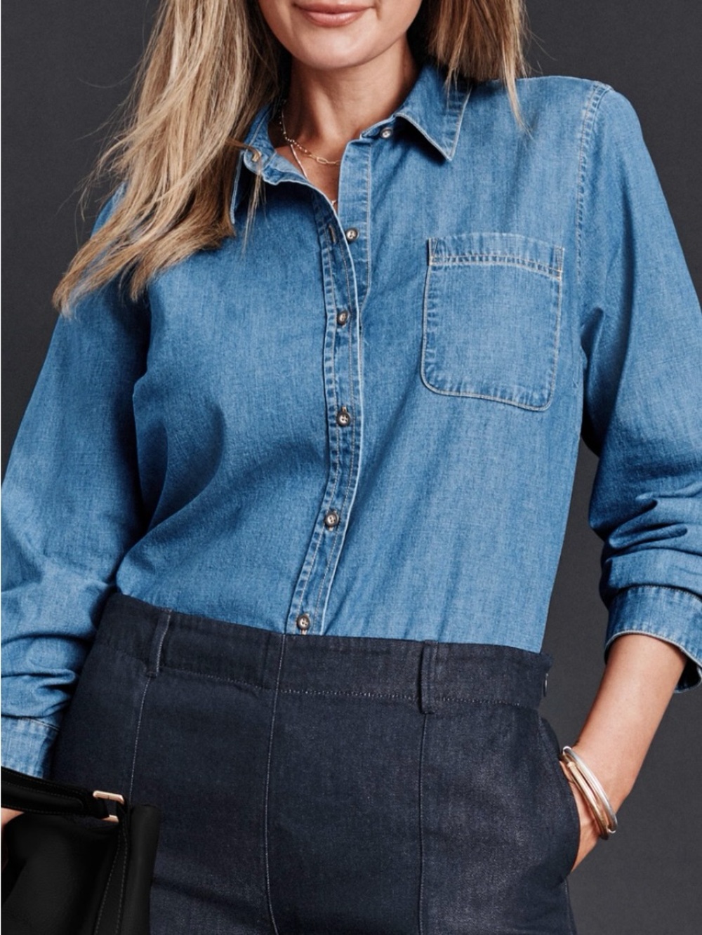 J. Jill Blue Denim Button-Down Shirt